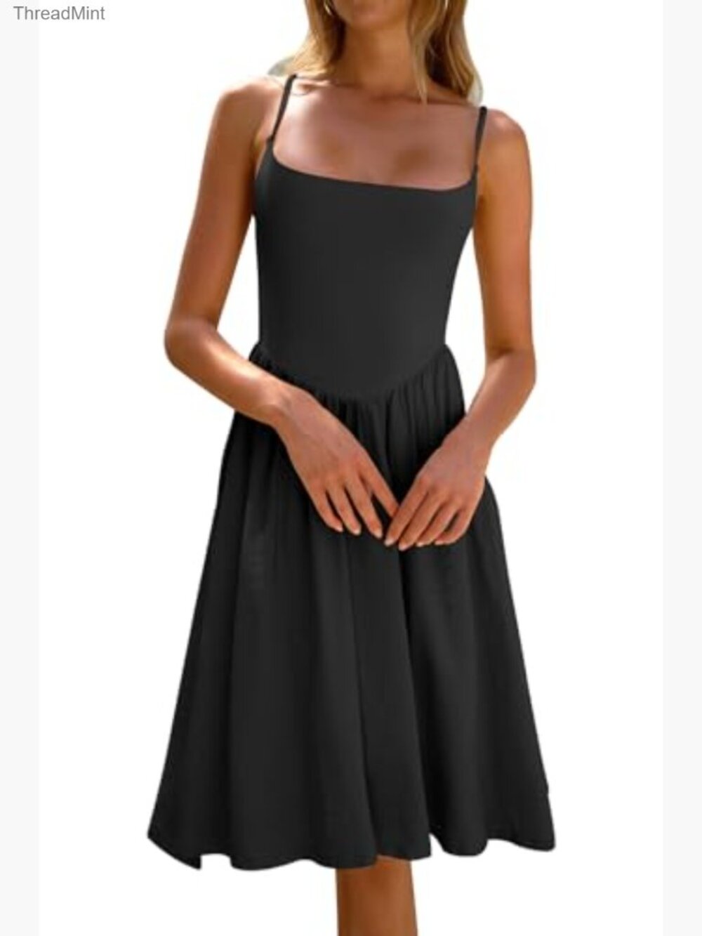 Women's Sleeveless Spaghetti Strap A-Line Midi Sundress - Picture 2 of 7